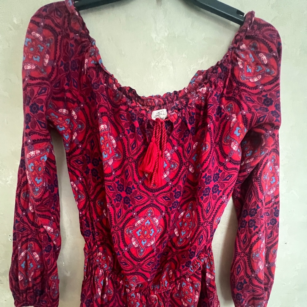 Bright and Colorful O'Neill Long Sleeve Floral Romper-Size Medium